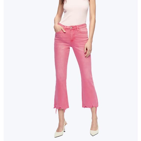bayeas Denim - Bayeas High Rise Vintage Crop Flare Jeans Women’s 28 Pink Raw Hem Denim Retro